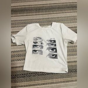 white crop form fitting aesthetic print tee